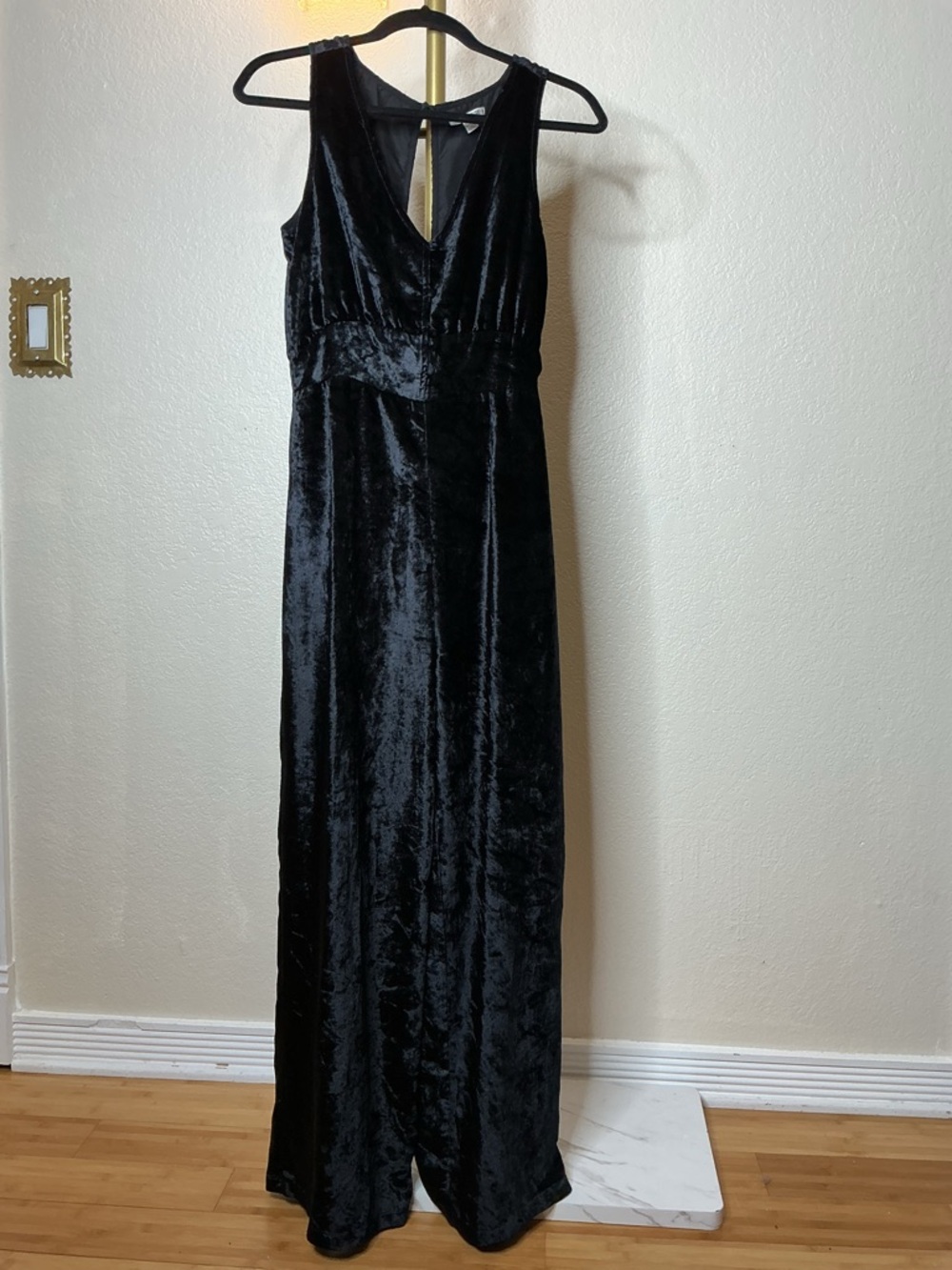 Amuse Society Black Velvet Backless jumpsuit
